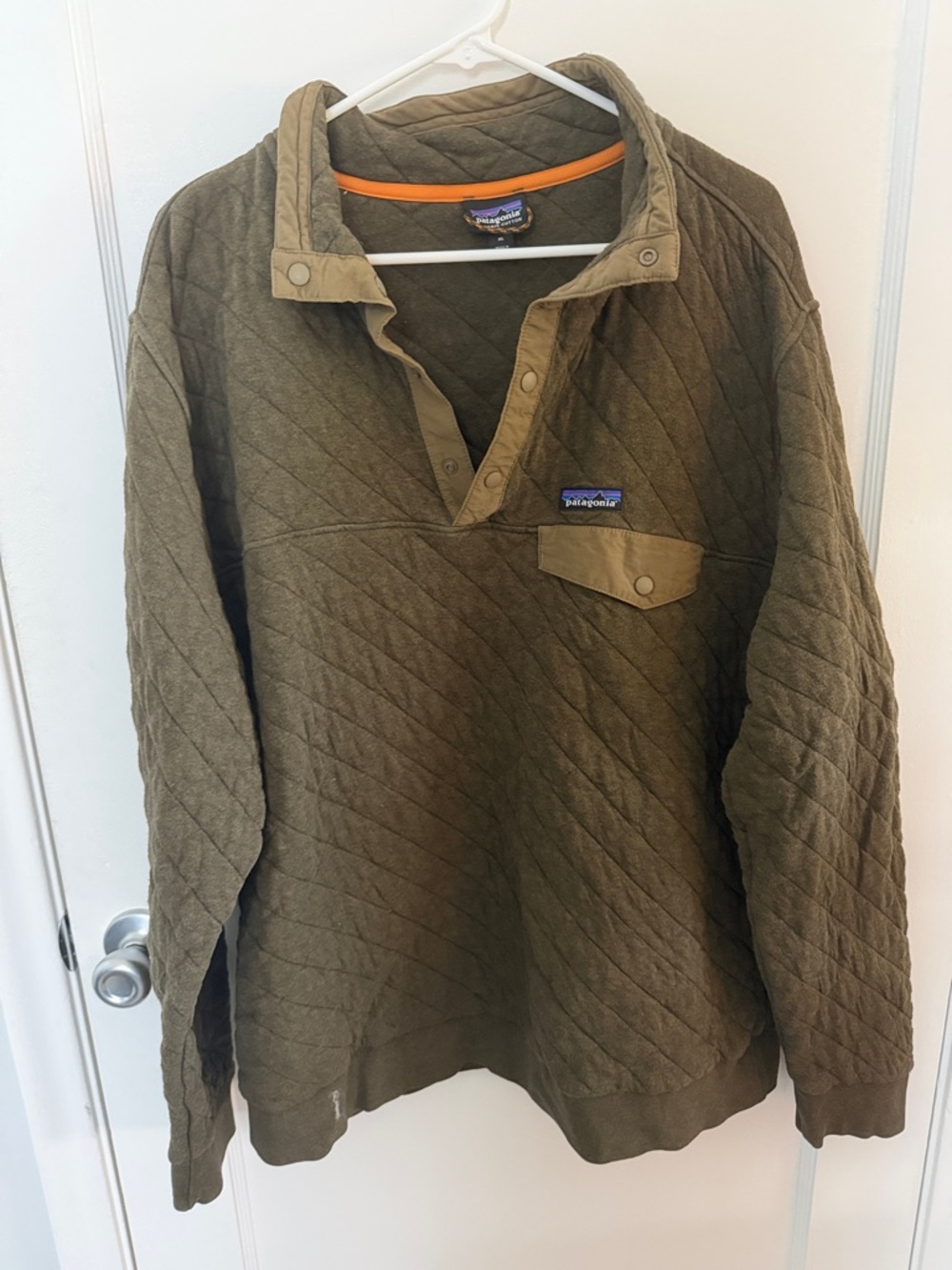 Patagonia Olive Green Quilted Snap Pullover